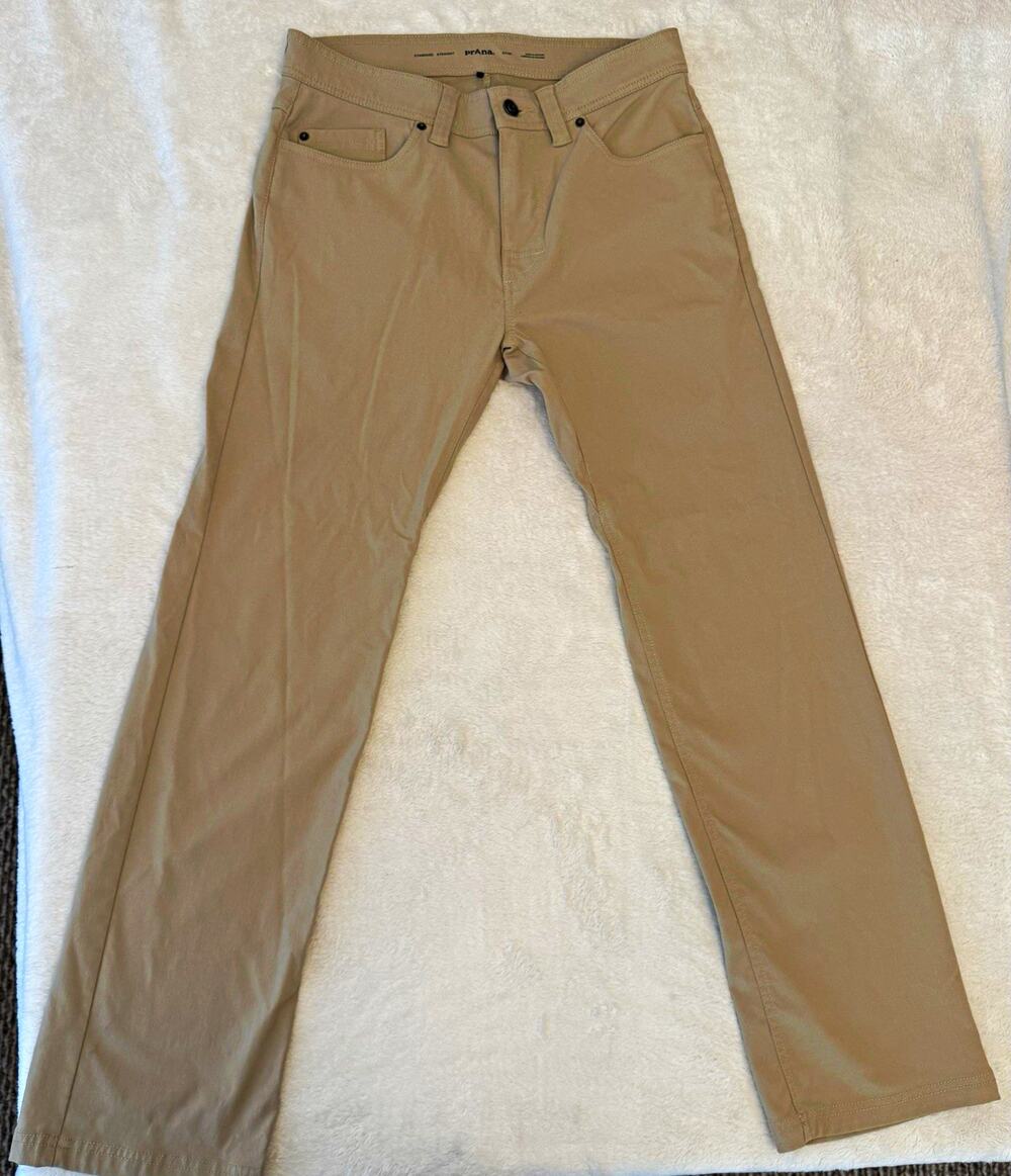 prAna Mens Standard Fit Straight Twill Stretch Flat Front Pants Beige 31